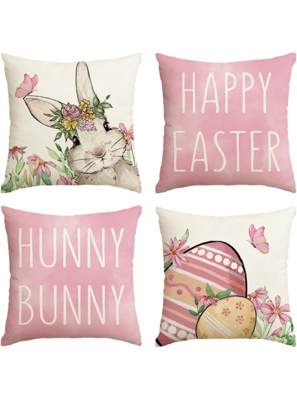 Bunny & Egg Pink Throw Pillow Cover Set - 4 Pack